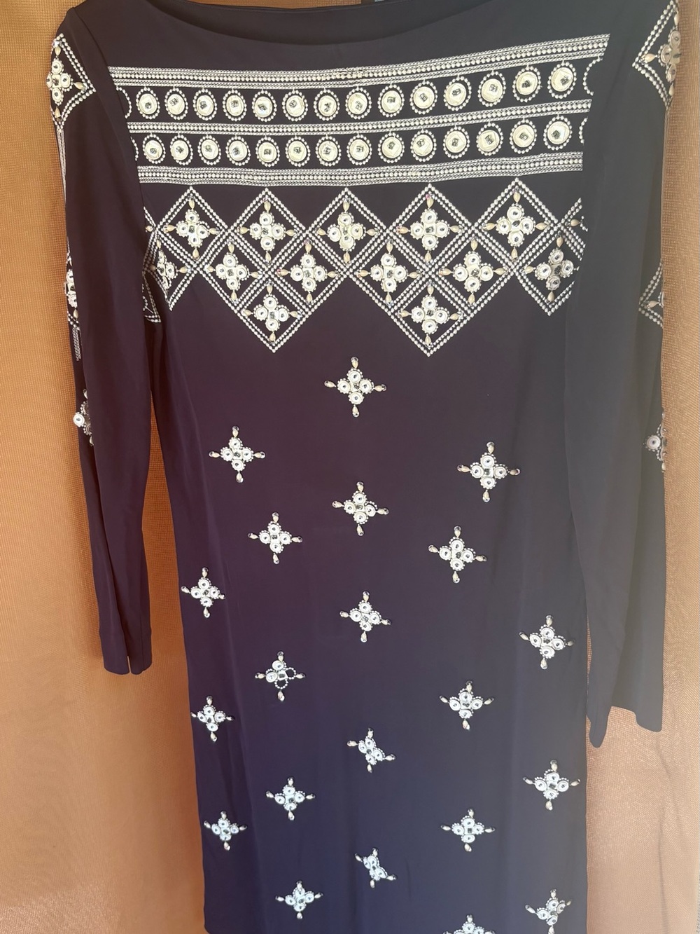 Tory Burch Navy Dress with White Embroidery
